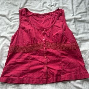 Women's Button-Front Lace-Trim Tank Top - Pink